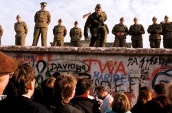 1989. West Germany. Berlin.  West Berliners demonstrate in front of wall.
